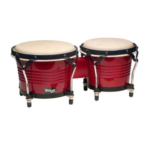 Stagg BW-200-RD Wild Cherry Latin Wood Bongos - 7.5” and 6.5” - Rabbit Skin Head - Steel Rims and Bottoms